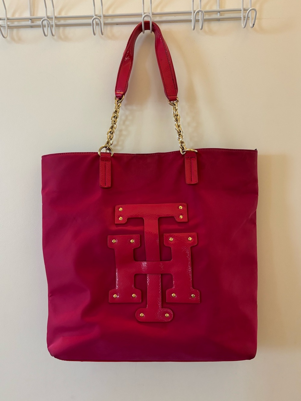 Tommy Hilfiger Hot Pink Oversized Logo Tote Bag Y2K